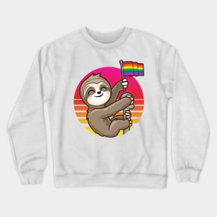 Sloth with Rainbow Flag Pride Retro Vintage Crewneck Sweatshirt